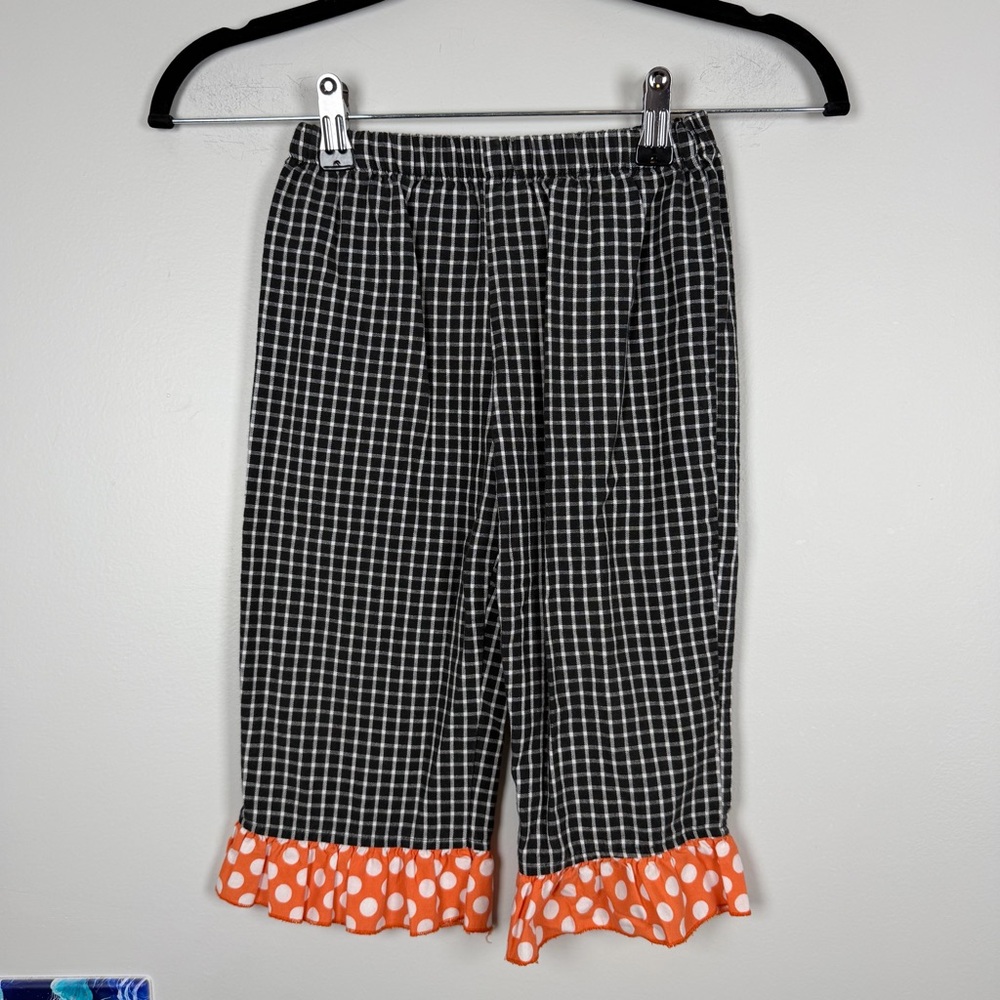 The Bailey Boys Black White Checkered Orange Ruffle Halloween Fall Pants Size 3T